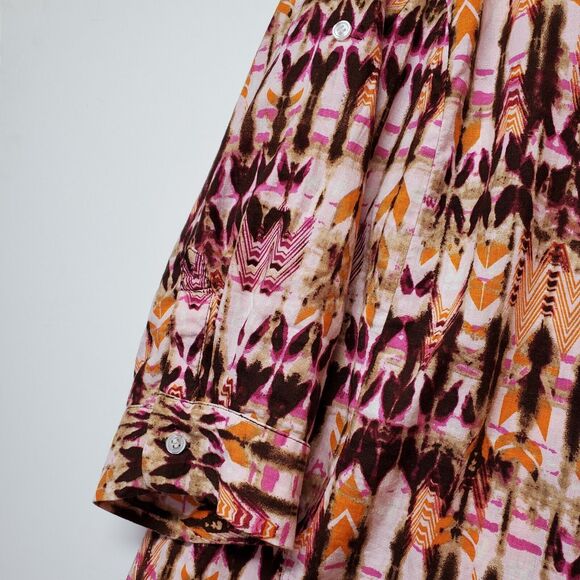 Intro Linen Blend Abstract Top Women's Sz 2X‎ Art 3/4 Roll-tab Sleeves Geometric - Picture 8 of 15